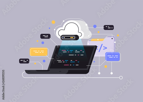 Big data flow processing concept, cloud database.