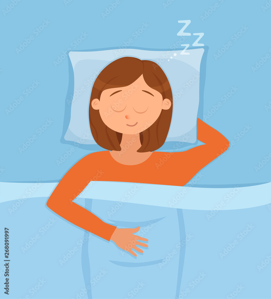 Sleeping woman face cartoon character happy girl have a sweet dream. Person with closed eyes