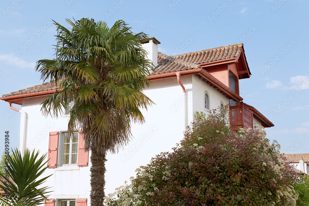 Traditional house in the Pyrenees-Atlantiques area located in Sare, France.