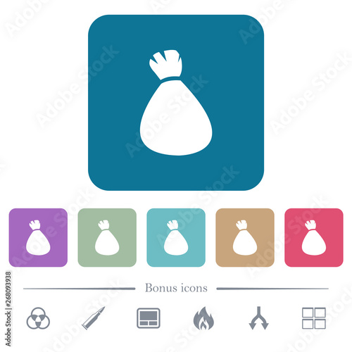 Money bag flat icons on color rounded square backgrounds