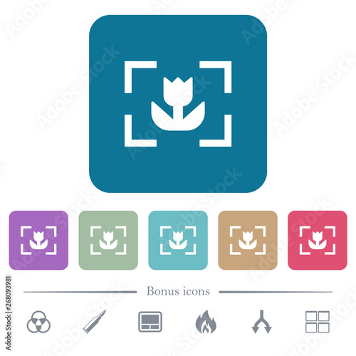 Camera macro mode flat icons on color rounded square backgrounds