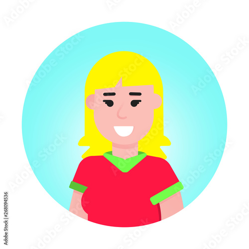 Social media avatar woman icon flat style design in the circle isolated on white background.