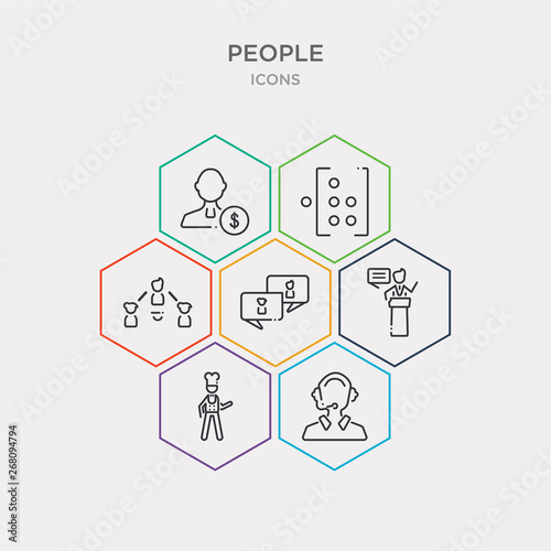 simple set of phone assistance, chief, monologue, chat group icons, contains such as icons relations, matrix, businessman with dollar money and more. 64x64 pixel perfect. infographics vector