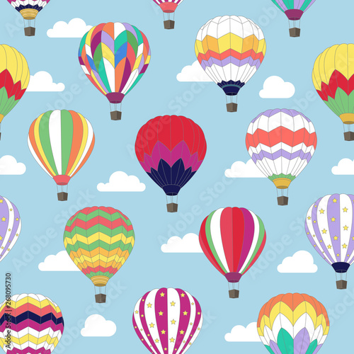 Seamless pattern with image of Hot air balloon in the sky.
