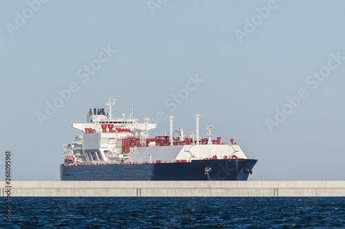 GAS CARRIER - A tanker with a natural gas cargo flows to the sea port