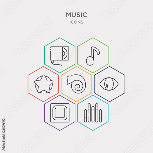 simple set of volume bars, stop square button, eyes, nautilus icons, contains such as icons pentagram, quaver note, cd writer and more. 64x64 pixel perfect. infographics vector