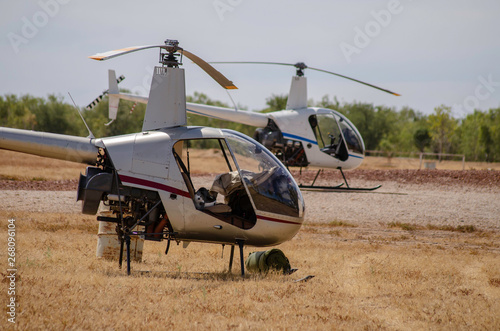 Helicopters ready for the muster on an Outback Cattle station in Australia