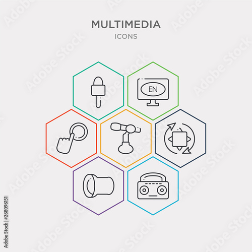 simple set of boom box, projector len, rolling, condenser icons, contains such as icons on button, english, microphone for journalists and more. 64x64 pixel perfect. infographics vector