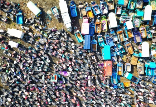 Old motor vehicles piled up waiting to be dismantled and eliminated