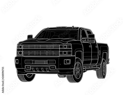 Pickup truck vector draw isolated on white