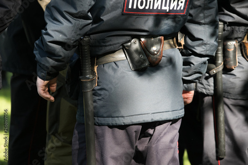 Russian police squad formation back view with. inscription - Rosgvardia