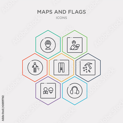 simple set of ear protection, toilets, mining work zone, swings icons, contains such as icons no littering, inmigration check point, mine site and more. 64x64 pixel perfect. infographics vector