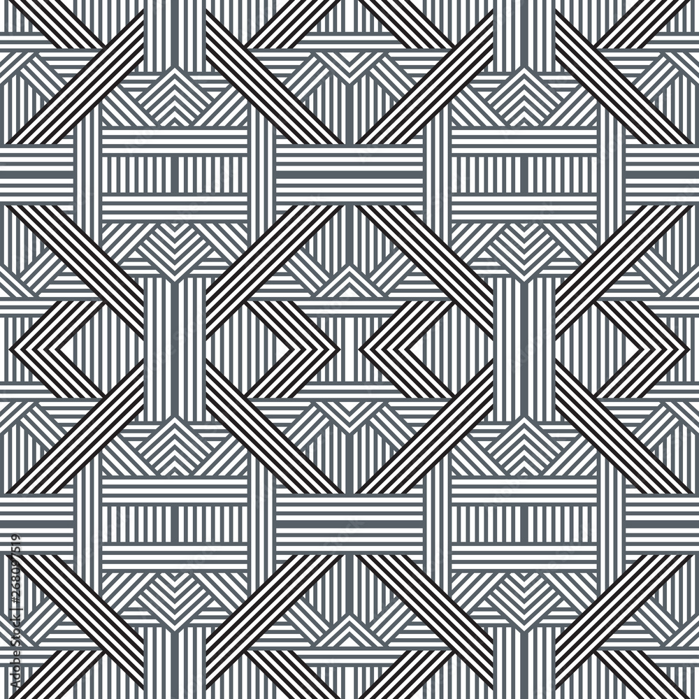 Abstract seamless pattern for textile, wallpapers, covers, gift wrap and scrapbook. Black and gray intersecting lines. Vector.