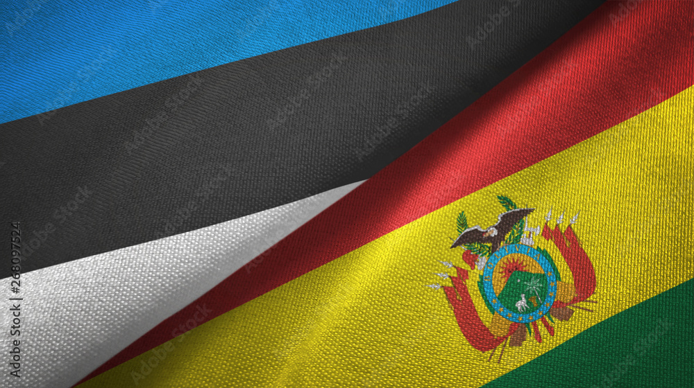 Fototapeta premium Estonia and Bolivia two flags textile cloth, fabric texture 