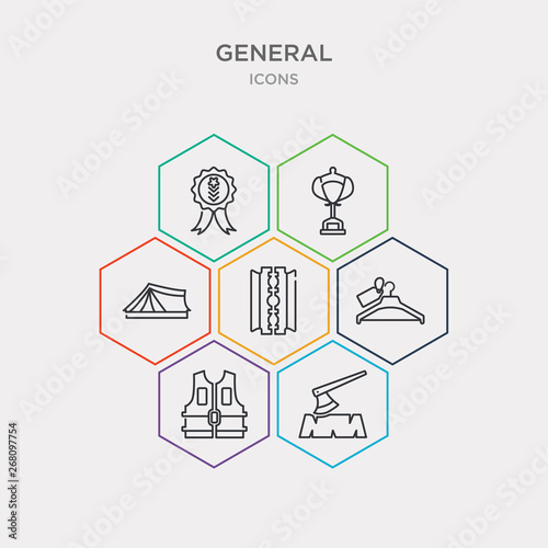 simple set of lumberjack, life jacket, hanger label, razorblade icons, contains such as icons sleeping in tent, prize, award badge and more. 64x64 pixel perfect. infographics vector