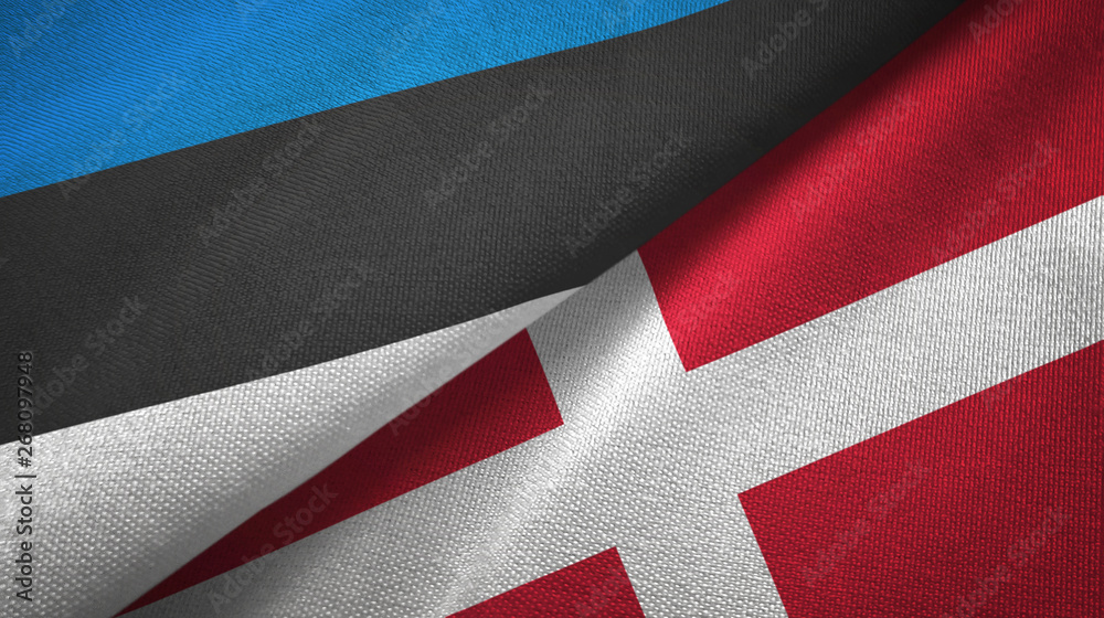 Estonia and Denmark two flags textile cloth, fabric texture Estonia and Denmark two flags textile cloth, fabric texture