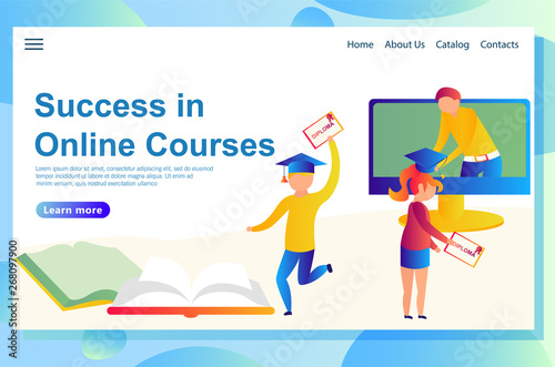 Web page templates of education, refers to online learning courses, which shows successful passing of the exams and graduation process online.