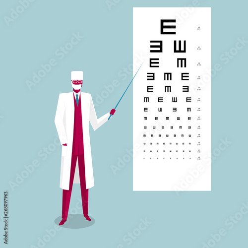 Ophthalmic test design. Isolated on blue background.