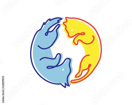 Cat And Dog Yin Yang Balance Logo In White Isolated Background Illustration