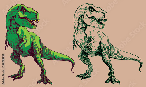  vector image of a large agressive dinosaur with a ripped mouth in the style of graphic outline toon green huge hunter