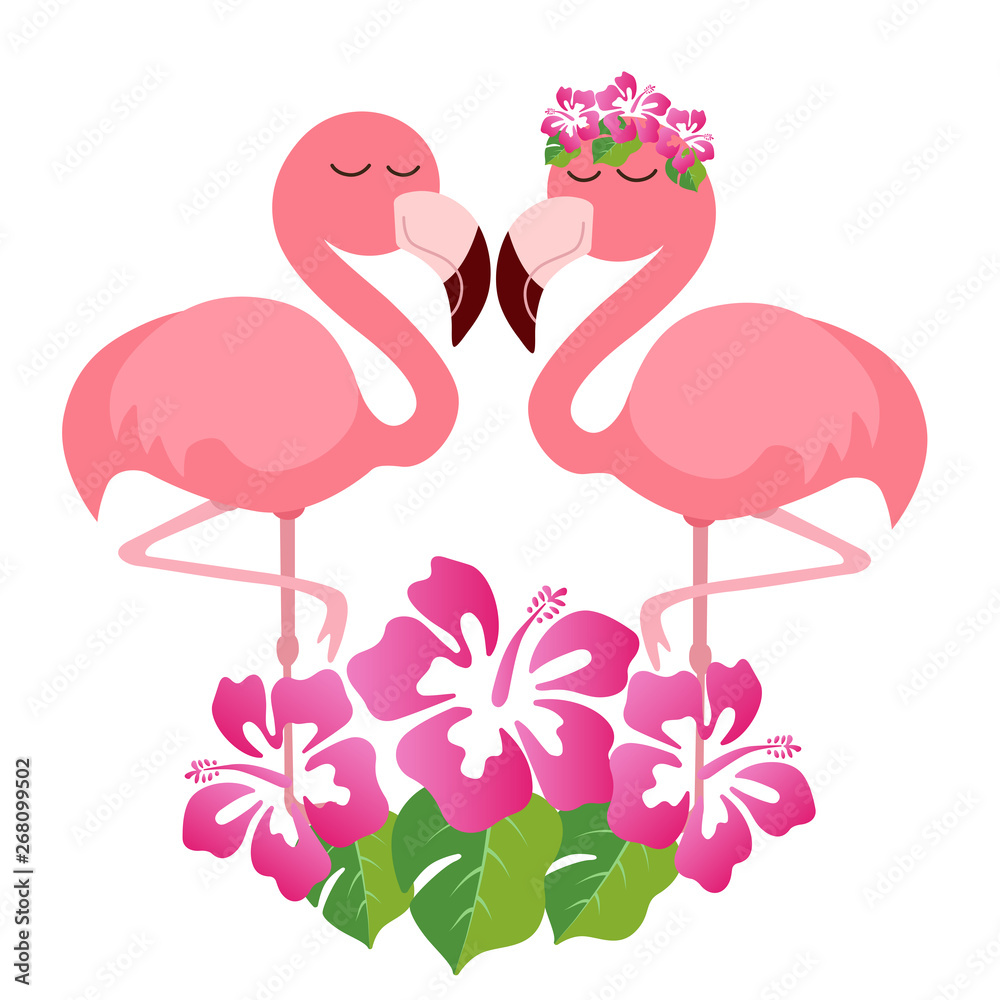 Fototapeta premium Pink cute pink flamingos vector illustration