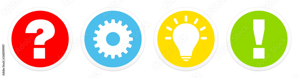 Bunte Buttons Frage, Arbeit, Idee & Antwort