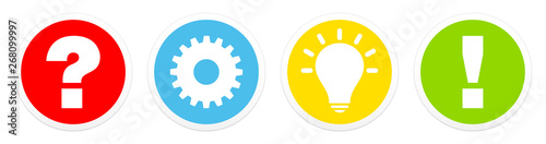 Bunte Buttons Frage, Arbeit, Idee & Antwort