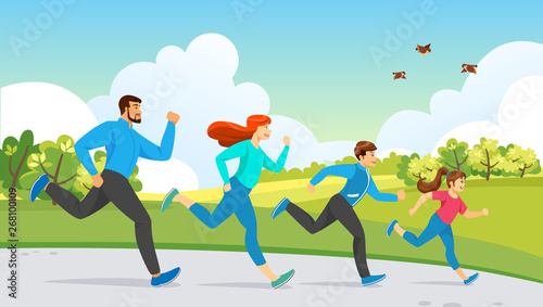 Happy Family Sport Activity. Running Exercise