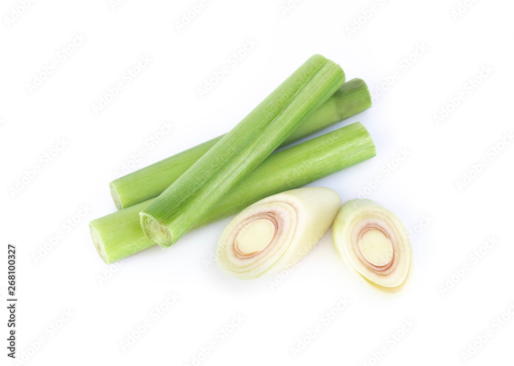 Lemon grass with slice isolated on white background, herb and medical concept Lemon grass with slice isolated on white background, herb and medical concept