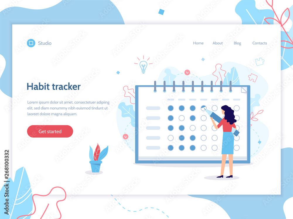 Habit tracker. Landing page template. Flat vector illustration. Stock ...