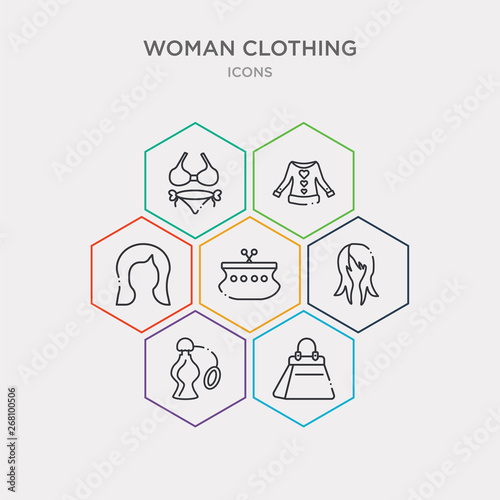 simple set of handbag of female?, bottle of perfume?, hair wig?, wallet? icons, contains such as icons human black hair?, heart shaped clothes?, bikini? and more. 64x64 pixel perfect. infographics