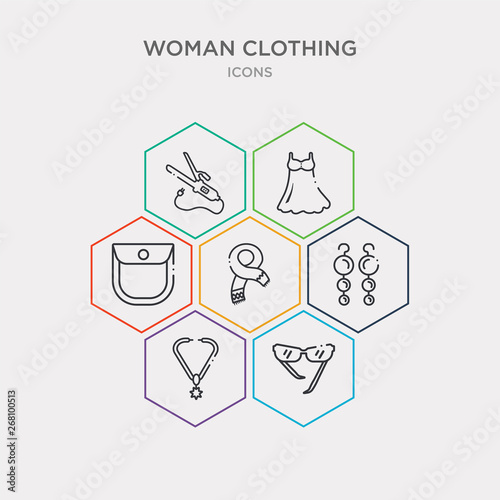 simple set of rectangular eyeglass frame?, star pendant?, dangling earrings?, scarf? icons, contains such as icons pocket?, long dress?, curling hair? and more. 64x64 pixel perfect. infographics