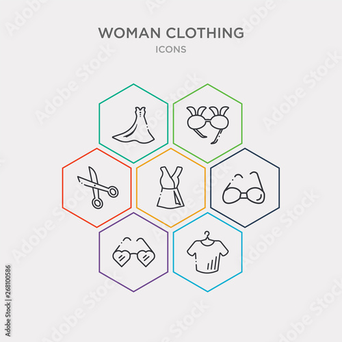 simple set of clothes?, heart shaped eyeglasses?, glasses?, sexy feminine dress in black? icons, contains such as icons scissors inverted view?, childish eyeglasses?, long sleeve flowy dress? and