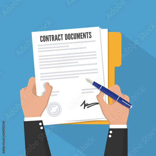 Contract signing. Flat style. vector illustration