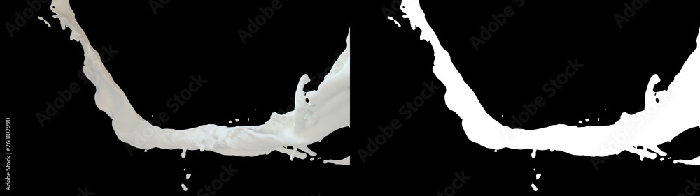 Fototapeta premium 3D illustration of a milk flow with alpha layer
