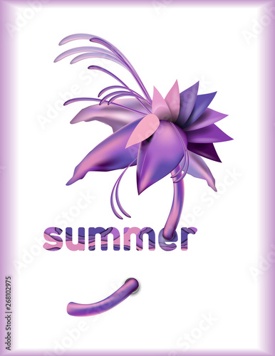 Abstract vector flower summer in trendy ultra violet with papercut effect color scheme. Vector creative illustration