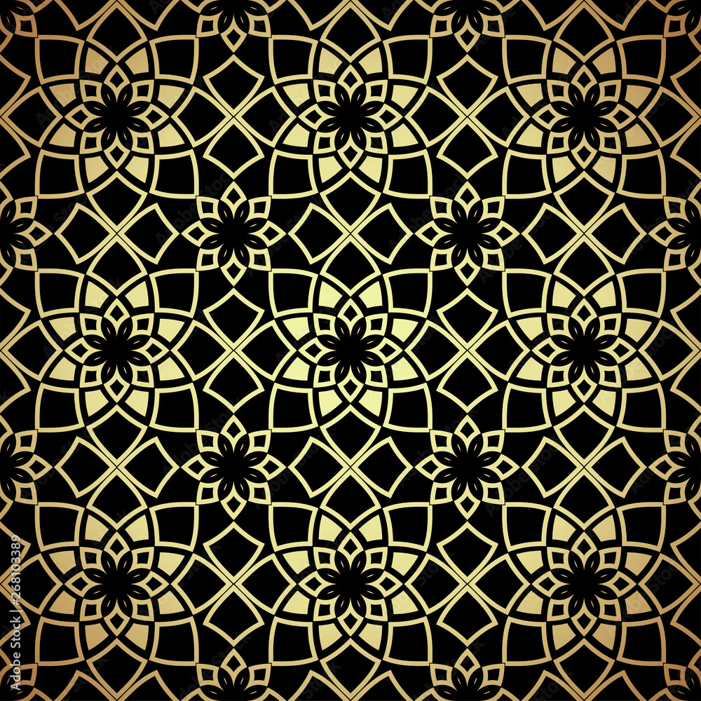 Black and gold seamless patternwith oriental motif.
