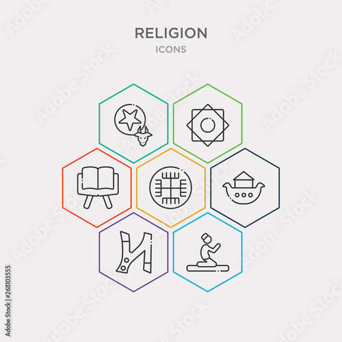 simple set of monotheism, muslim, nihilism, noah ark icons, contains such as icons pagan, quran, rub el hizb and more. 64x64 pixel perfect. infographics vector