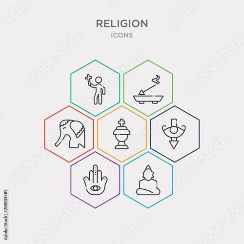simple set of gospel, great buddha, hamsa, heresy icons, contains such as icons holy chalice, holy elephant, incense and more. 64x64 pixel perfect. infographics vector