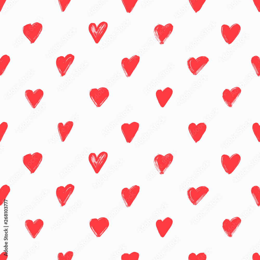 Hand drawn heart seamless pattern. Vector illustration.