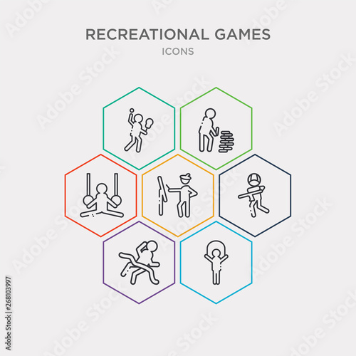 simple set of people playing jumping rope, people playing limbo, people playing paintball, painting icons, contains such as icons rings, rummy, squash and more. 64x64 pixel perfect. infographics