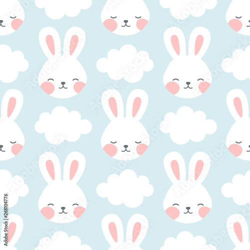 Rabbit and chick Seamless Pattern Background  Scandinavian Happy bunny with cloud  easter. cartoon rabbit vector illustration for kids nordic background