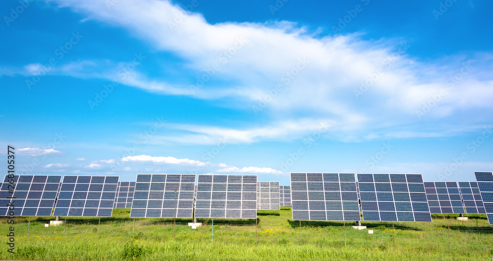 Solar station. Solar panels for the production of natural solar energy. Green electricity. Direct view, space for text, copy space, web banner, banner, advertisement. Solar station. Solar panels for the production of natural solar energy. Green electricity. Direct view, space for text, copy space, web banner, banner, advertisement.