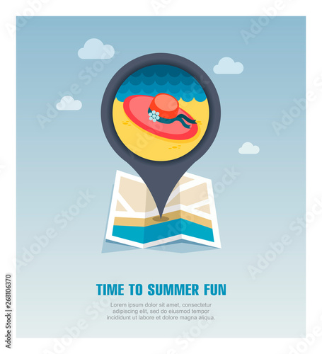 Beach hat pin map icon. Summer. Vacation