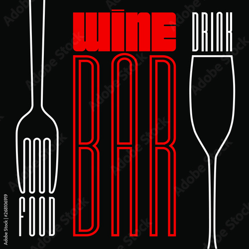  Logo, carte ou étiquette rouge et blanc sur fond noir, pour un bar à vin avec une typo très étroite.