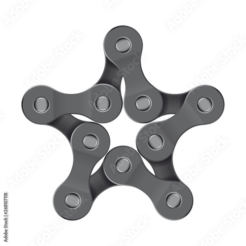 Vector realistic star created from bike chain. Isolated on white background.
