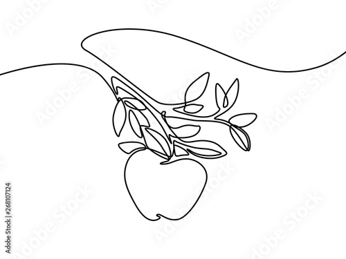 Continuous one line apple hang on branch, vector