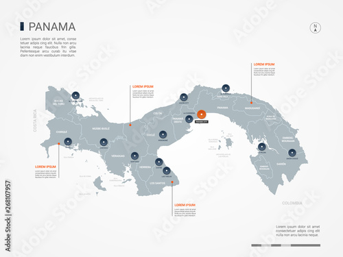 Panama map with borders, cities, capital and administrative divisions. Infographic vector map. Editable layers clearly labeled.