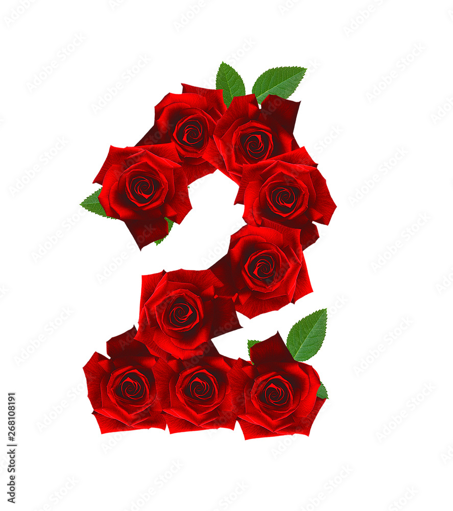 Nmuber 2 Roses ALPHABETIC ROSE LETTERS, A TO Z , NUMBER 2, 3D ILLUSTRATION Stock Photo ...