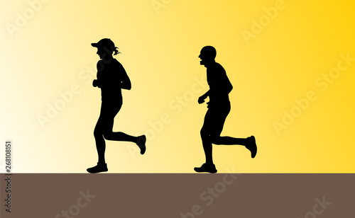 man and woman as a runners silhouette vector